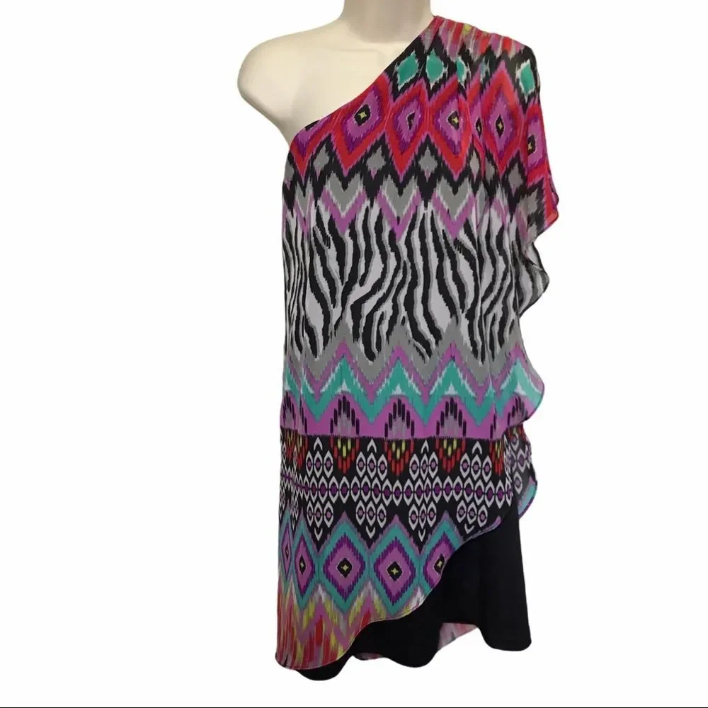 Bisou Bisou One Shoulder Draped Dress Sz 16 - Picture 3 of 8